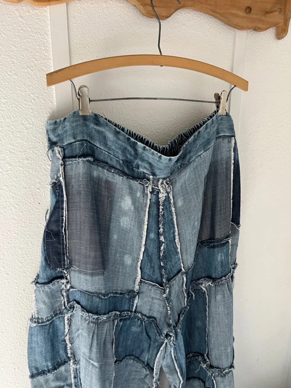 Jaded gypsy patchwork chambray wide leg pants size L/XL - Picture 2 of 5